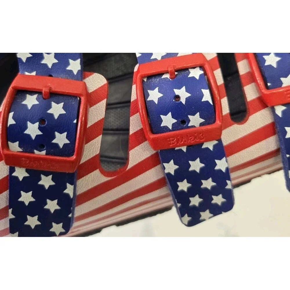 Birki’s Birkenstock Santiago Sandals 45 American Flag Stars Stripes 3 Strap Men